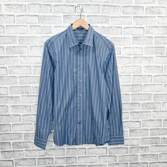 Zegna Sport Men's Long Sleeve Button up Shirt Blue stripe size Medium - Picture 1 of 7